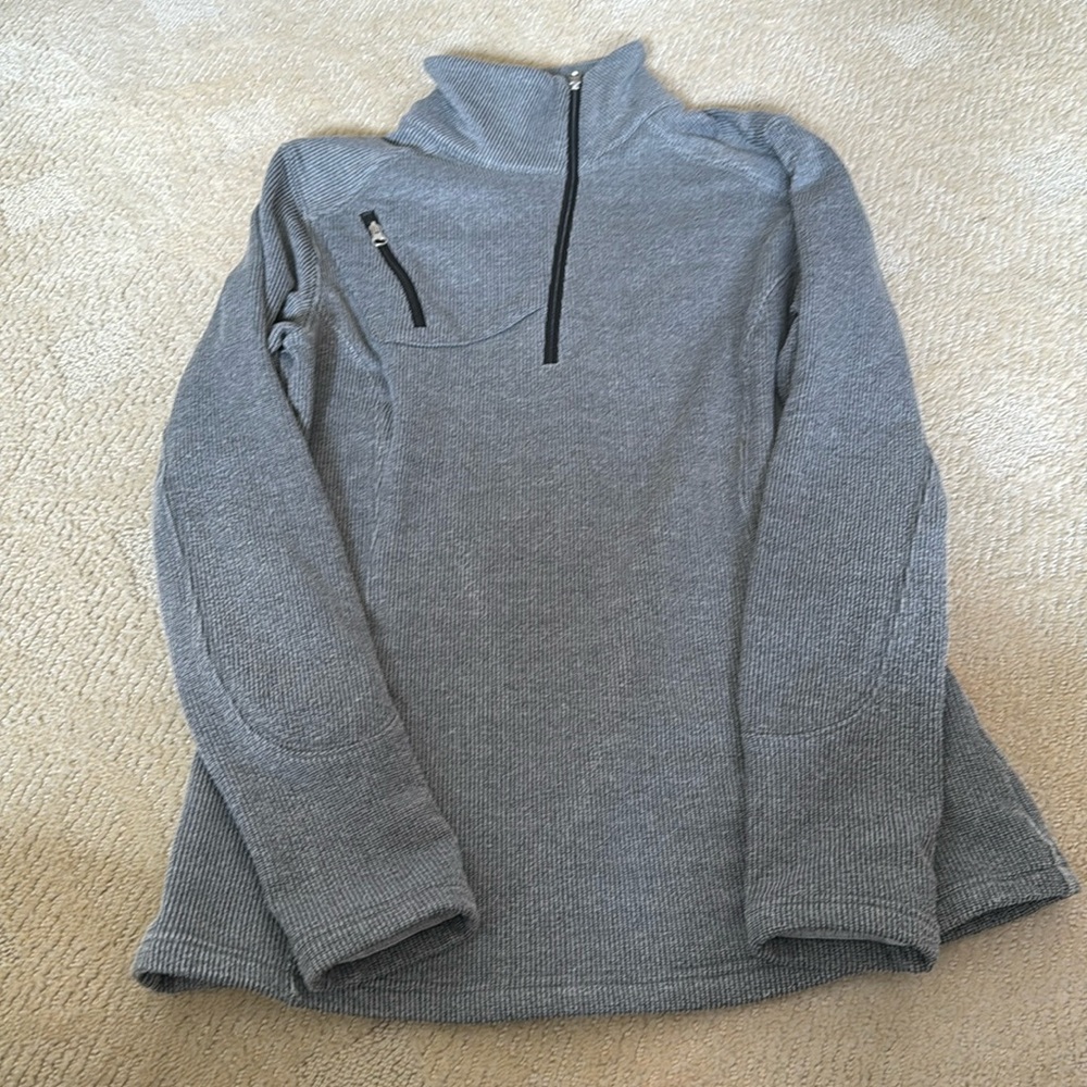 Nils mid layer full zip fleece jacket white and grey/black print size small.